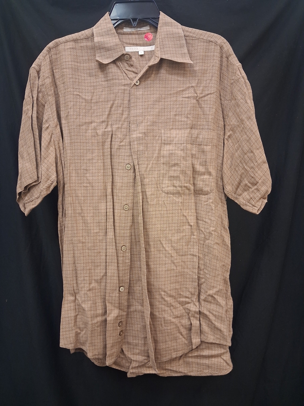Van Heusen Brown Plaid Short-Sleeve Button-Down Shirt